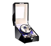 CGCSYZ Caja enrolladora de Relojes automática con Carcasa de Madera y Acabado Piano Negro con iluminación LED, Motor súper silencioso y Doble Fuente de alimentación.