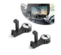 CGEAMDY 2 piezas Car Headrest Hidden Hook, 2 en 1 Percha Coche, Ganchos para Universal con Soporte para Teléfono, ganchos para asientos de coche, Gancho de Soporte para Reposacabezas (Plata)