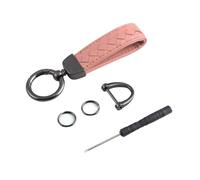 CGEAMDY Llavero De Cuero Tejido, Llavero De Cuero Genuino Para Coche Con Llaveros De Metal Antioxidante, Llavero Cuero Metálico Para Coche Con Anilla D Anti-Perdida, Accesorios Coche(Rosa)