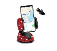 CGEAMDY Soporte para Teléfono De Coche Bling con Diamantes, Soporte Automático Bling Ajustable De 360°, Ventosa del Soporte Celular del Coche para Parabrisas Salpicadero Y Salida De Aire(Rojo)