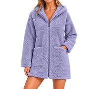CGGMVCG Abrigo de forro polar con capucha para mujer, cárdigan de manga larga, casual, ajuste holgado, cremallera completa, chaqueta de sherpa esponjosa con bolsillos, morado, talla L