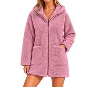CGGMVCG Abrigo de forro polar con capucha para mujer, cárdigan de manga larga, casual, ajuste holgado, cremallera completa, chaqueta de sherpa esponjosa con bolsillos, rosa, L
