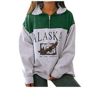 CGGMVCG Alaska Sudaderas de Gran tamaño con Cremallera de un Cuarto para Mujer, Ajuste Holgado, Cuello Alto, Casual, de Manga Larga, Verde, XL