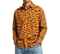 CGGMVCG Camisa de Halloween para hombre, manga larga, con estampado de calabaza, con botones, informal, cuello de solapa, para otoño, novedosa camisa de fiesta, A04 naranja, 3XL