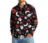 CGGMVCG Camisa de Halloween para hombre, manga larga, con estampado de calabaza, con botones, informal, cuello de solapa, para otoño, novedosa camisa de fiesta, A03 negro, XXL