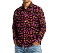 CGGMVCG Camisa de Halloween para hombre, manga larga, con estampado de calabaza, con botones, informal, cuello de solapa, para otoño, novedosa camisa de fiesta, A06 rosa, 3XL