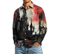 CGGMVCG Camisa de Halloween para hombre, manga larga, con estampado de calabaza, con botones, informal, cuello de solapa, para otoño, novedosa camisa de fiesta, A02 rojo, 4XL