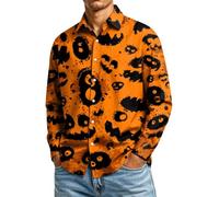 CGGMVCG Camisa de Halloween para hombre, manga larga, con estampado de calabaza, con botones, informal, cuello de solapa, para otoño, novedosa camisa de fiesta, A07 amarillo, 4XL