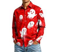 CGGMVCG Camisa de Halloween para hombre, manga larga, con estampado de calabaza, con botones, informal, cuello de solapa, para otoño, novedosa camisa de fiesta, A06 rojo, XXL