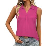 CGGMVCG Camiseta polo sin mangas para mujer, estilo casual, cuello en V, cuello en V, ajuste holgado, camiseta lisa de moda para mujer, hot pink, M