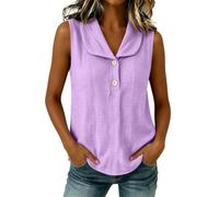 CGGMVCG Camiseta sin mangas para mujer, cuello en V, cuello de Peter Pan, casual, holgada, sin mangas, para verano, Morado (, M