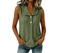 CGGMVCG Camiseta sin mangas para mujer, cuello en V, cuello de Peter Pan, casual, holgada, sin mangas, para verano, verde, M