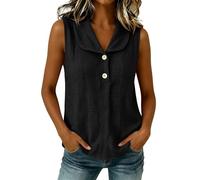 CGGMVCG Camiseta sin mangas para mujer, cuello en V, cuello de Peter Pan, casual, holgada, sin mangas, para verano, Negro, XXL