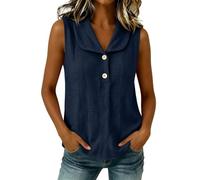 CGGMVCG Camiseta sin mangas para mujer, cuello en V, cuello de Peter Pan, casual, holgada, sin mangas, para verano, azul marino, L