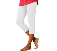 CGGMVCG Leggings cortos para mujer, de 3/4, para yoga, capris cómodos, de cintura alta, pantalones deportivos de tres cuartos, blanco, S