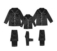 CGGMVCG Pijamas de Navidad de seda para la familia 2024, camisa y pantalones con botones, pijamas de Navidad de satén a juego, pijamas de dormir, Negro, 3-6 Months