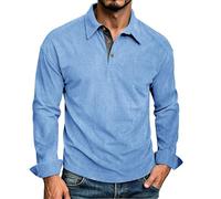 CGGMVCG Polo de pana de manga larga para hombre, con cuello y botones, para golf, informal, vintage, con bolsillo, azul claro, 3XL
