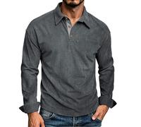 CGGMVCG Polo de pana de manga larga para hombre, con cuello y botones, para golf, informal, vintage, con bolsillo, gris oscuro, 3XL
