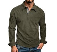 CGGMVCG Polo de pana de manga larga para hombre, con cuello y botones, para golf, informal, vintage, con bolsillo, Ejercito Verde, M