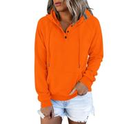 CGGMVCG Sudadera con capucha Henley de manga larga con botones para mujer, casual, ajuste holgado, con capucha, color liso, naranja, S