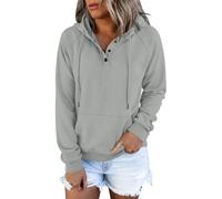 CGGMVCG Sudadera con capucha Henley de manga larga con botones para mujer, casual, ajuste holgado, con capucha, color liso, gris, M