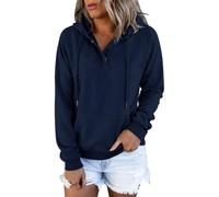 CGGMVCG Sudadera con capucha Henley de manga larga con botones para mujer, casual, ajuste holgado, con capucha, color liso, azul marino, 3XL