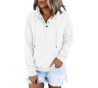 CGGMVCG Sudadera con capucha Henley de manga larga con botones para mujer, casual, ajuste holgado, con capucha, color liso, blanco, 4XL