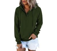 CGGMVCG Sudadera con capucha Henley de manga larga con botones para mujer, casual, ajuste holgado, con capucha, color liso, Ejercito Verde, S