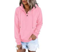 CGGMVCG Sudadera con capucha Henley de manga larga con botones para mujer, casual, ajuste holgado, con capucha, color liso, rosa, M