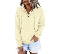 CGGMVCG Sudadera con capucha Henley de manga larga con botones para mujer, casual, ajuste holgado, con capucha, color liso, beige, S