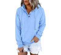 CGGMVCG Sudadera con capucha Henley de manga larga con botones para mujer, casual, ajuste holgado, con capucha, color liso, azul, S