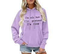 CGGMVCG Sudadera con capucha para mujer, diseño con texto en inglés "I'm Cold But I'll Pretend I'm Fine", con estampado gráfico, informal, de manga larga, con bolsillo, morado claro, 3XL