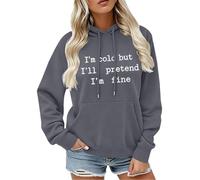 CGGMVCG Sudadera con capucha para mujer, diseño con texto en inglés "I'm Cold But I'll Pretend I'm Fine", con estampado gráfico, informal, de manga larga, con bolsillo, gris oscuro, S