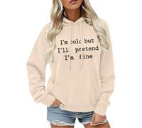 CGGMVCG Sudadera con capucha para mujer, diseño con texto en inglés "I'm Cold But I'll Pretend I'm Fine", con estampado gráfico, informal, de manga larga, con bolsillo, caqui, L
