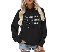 CGGMVCG Sudadera con capucha para mujer, diseño con texto en inglés "I'm Cold But I'll Pretend I'm Fine", con estampado gráfico, informal, de manga larga, con bolsillo, Negro, XL