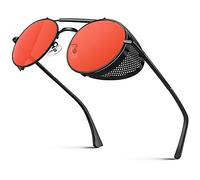 CGID E92 Steampunk estilo retro inspirado círculo metálico redondo gafas de sol polarizadas para hombre mujer Negro Rojo