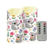 Cgiub Bonitas velas sin llama de koala con temporizador, 2 unidades, funciona con pilas, parpadeantes, sin llama, velas LED para decoración de hogar, boda, chimenea