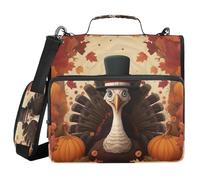 Cgiub Carpeta de pavo de Acción de Gracias con cremallera con correa para el hombro y bolsillos, 3,8 cm, 3 anillas, carpeta expansible, organizador escolar y de oficina