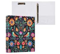 Cgiub Carpeta mexicana floral de 3 anillas de 3,8 cm con anillas en D con bolsillos y portapapeles, organizador de documentos A4, se adapta a 200 hojas para el hogar, oficina, escuela, 1 paquete