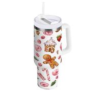 Cgiub Christmas Cookies - Vaso de 40 onzas con popote y tapa, botella de agua de acero inoxidable aislada al vacío, taza de viaje con asa, taza de café helado a prueba de fugas, mantiene las bebidas