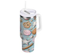 Cgiub Christmas Cookies - Vaso de 40 onzas con popote y tapa, botella de agua de acero inoxidable aislada al vacío, taza de viaje con asa, taza de café helado a prueba de fugas, mantiene las bebidas