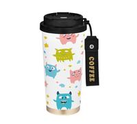 Cgiub Cute Monster - Taza de café aislada sin BPA, 500 ml, acero inoxidable, taza de café de doble pared, taza de viaje reutilizable a prueba de fugas con tapa de popote