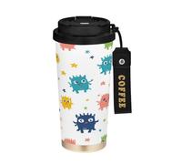 Cgiub Cute Monster - Taza de café aislada sin BPA, 500 ml, acero inoxidable, taza de café de doble pared, taza de viaje reutilizable a prueba de fugas con tapa de popote
