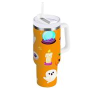 Cgiub Halloween Boo - Vaso de 40 onzas con popote y tapa, botella de agua de acero inoxidable aislada al vacío, taza de viaje con asa, taza de café helado a prueba de fugas, mantiene las bebidas