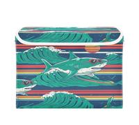 Cgiub Surfing Shark - Caja de almacenamiento con tapa y asas, plegable, de tela, organizador de armario, cesta grande para ropa, hogar, dormitorio, estantes, oficina