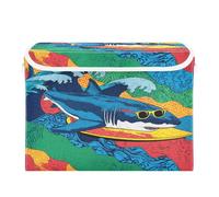 Cgiub Surfing Shark - Caja de almacenamiento con tapa y asas, plegable, de tela, organizador de armario, cesta grande para ropa, hogar, dormitorio, estantes, oficina