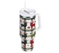 Cgiub Vaso de 40 onzas con popote y tapa, botella de agua de acero inoxidable aislada al vacío, taza de viaje con asa, taza de café helado a prueba de fugas, mantiene las bebidas calientes y frías