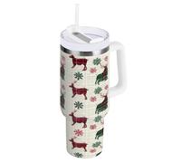 Cgiub Vaso de 40 onzas con popote y tapa, botella de agua de acero inoxidable aislada al vacío, taza de viaje con asa, taza de café helado a prueba de fugas, mantiene las bebidas calientes y frías