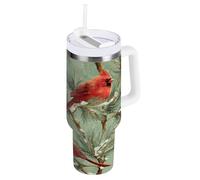 Cgiub Vaso de 40 onzas con popote y tapa, botella de agua de acero inoxidable aislada al vacío, taza de viaje con asa, taza de café helado a prueba de fugas, mantiene las bebidas calientes y frías