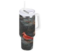 Cgiub Vaso de 40 onzas con popote y tapa, botella de agua de acero inoxidable aislada al vacío, taza de viaje con asa, taza de café helado a prueba de fugas, mantiene las bebidas calientes y frías